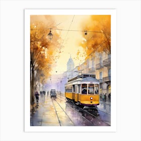 Lisbon Portugal In Autumn Fall, Watercolour 4 Art Print