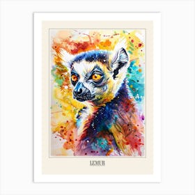 Lemur Colourful Watercolour 2 Poster Art Print