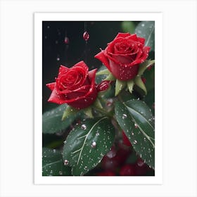 Red Roses At Rainy With Water Droplets Vertical Composition 58 Art Print