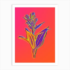 Neon False Helleborine Botanical in Hot Pink and Electric Blue n.0116 Art Print