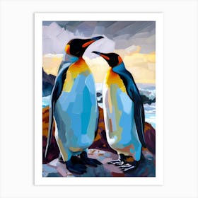 King Penguin Paradise Harbor Colour Block Painting 4 Art Print