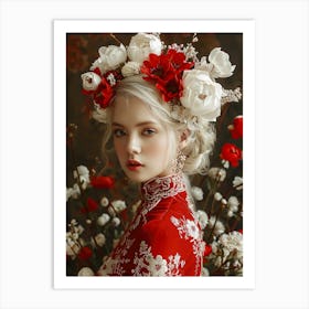 Blonde Girl With Flowers Art Print