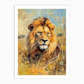 African Lion Hunting Acrylic Painting 1 Art Print