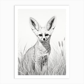 Fennec Fox In A Field Pencil Drawing 4 Art Print