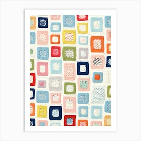 Crochet Granny Squares Colourful Illustration Art Print