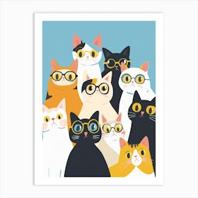 Group Of Cats With Glasses Art Print