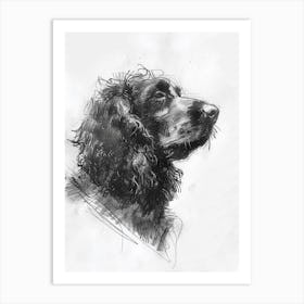 Irish Water Spaniel Dog Charcoal Line 1 Art Print