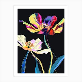 Neon Flowers On Black Poppy 4 Art Print