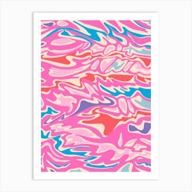 FLOW Retro Mid-Century Modern Abstract Water Marble in Fuchsia Hot Pink Blue Red Purple Y2K Colors Art Print