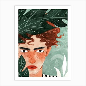 Illustration Of A Girl With Leaves 3 Art Print