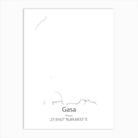 Gasa,Bhutan Minimalist Map Art Print