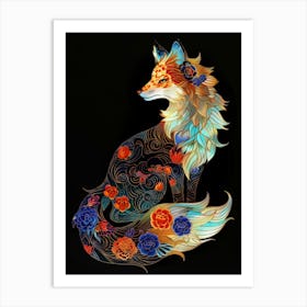 Fox With Flowers Art Print