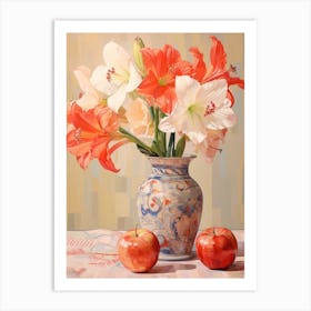 Amaryllis Flower And Peaches Still Life Painting 2 Dreamy Art Print