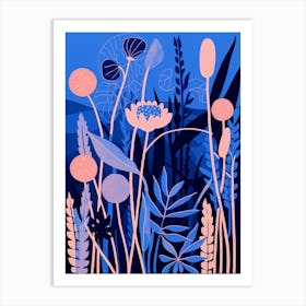 Blue Flower Illustration Fountain Grass 3 Art Print