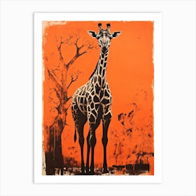 Giraffe, Woodblock Animal  Drawing 4 Art Print