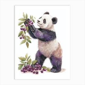 Giant Panda Standing And Reaching For Berries Storybook Illustration 3 Art Print