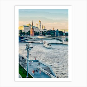 Pleasure Boats On Moscva River, Moscow, Russia Art Print