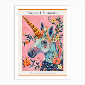 Unicorn Fauvism Inspired Floral Portrait 3 Poster Art Print