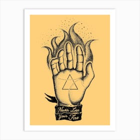 Vintage Flame Fire Esoteric Hand Art Print