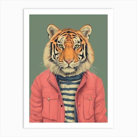 Tiger Illustrations Wearing A Red Jacket 3 Art Print