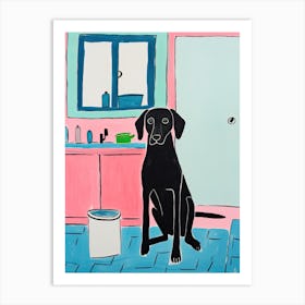 Black Dog, Pink And Blue Room Art Print