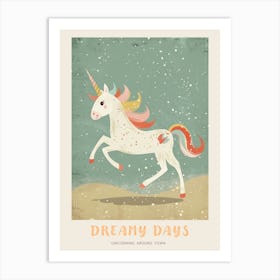 Pastel Unicorn Blue Background 4 Poster Art Print