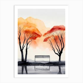 Watercolor Of A Bench Art Print