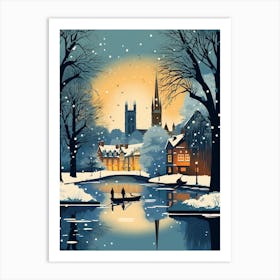 Winter Travel Night Illustration Stratford Upon Avon United Kingdom 1 Art Print