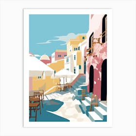 Oia, Greece, Flat Pastels Tones Illustration 1 Art Print