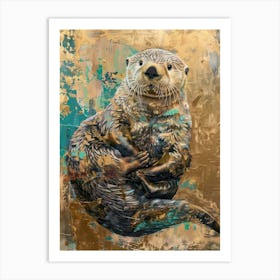 Sea Otter Gold Effect Collage 3 Art Print
