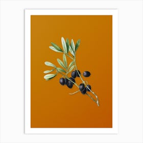 Vintage Olive Tree Branch Botanical on Sunset Orange n.0371 Art Print
