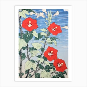 Kikyo Chinese Bellflower 2 Vintage Botanical Woodblock Art Print