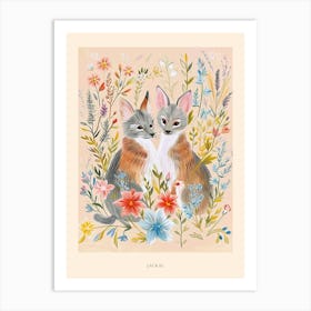 Folksy Floral Animal Drawing Jackal 2 Poster Art Print