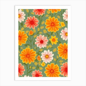 Marigold Repeat Retro Flower Art Print