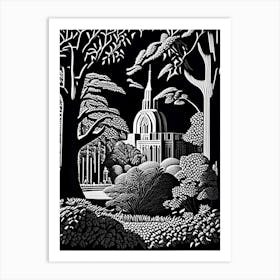 Indianapolis Museum Of Art, 1, Usa Linocut Black And White Vintage Art Print