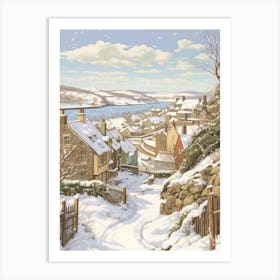 Vintage Winter Illustration Cornwall United Kingdom Art Print