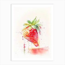 A Single Strawberry, Fruit, Storybook Watercolours 2 Art Print