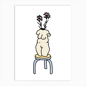 Flower On A Chair Woman Vase Illustration Art Print