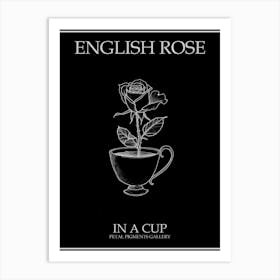 English Rose In A Cup Line Drawing 3 Poster Inverted Art Print