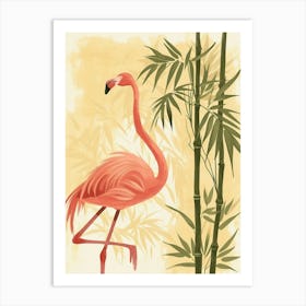 Jamess Flamingo And Bamboo Minimalist Illustration 1 Art Print
