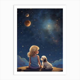 Little Girl Looking At The Stars Art Print