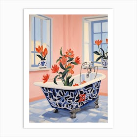 A Bathtube Full Of Bluebell In A Bathroom 2 Art Print