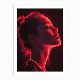 Glowing Enigma: Darkly Romantic 3D Portrait: Portrait Of A Woman With Neon Lights Art Print