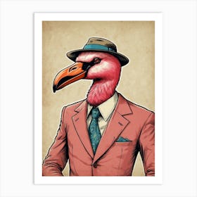 Flamingo In Suit Art Print