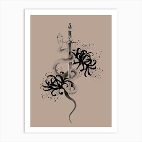 Sword with Snake and Black Flowers Art Print