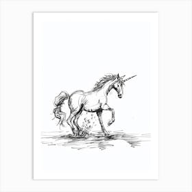 Unicorn Black & White Illustration 3 Art Print