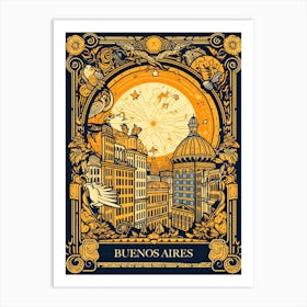 Buenos Aires, Argentina, Tarot Card Travel  Line Art 3 Art Print