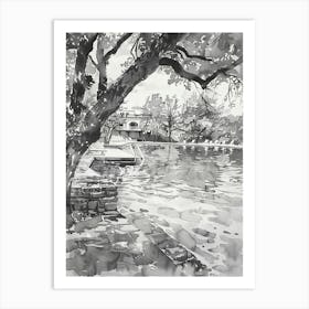 Barton Springs Pool Austin Texas Black And White Watercolour 1 Art Print