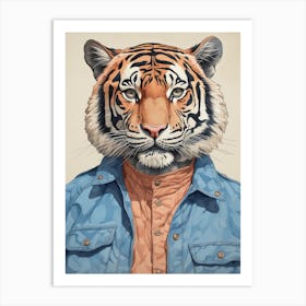 Tiger Illustrations Wearing A Denim Jacket 4 Art Print