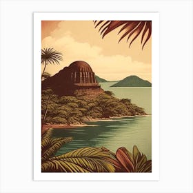 Komodo Island Indonesia Vintage Sketch Tropical Destination Art Print